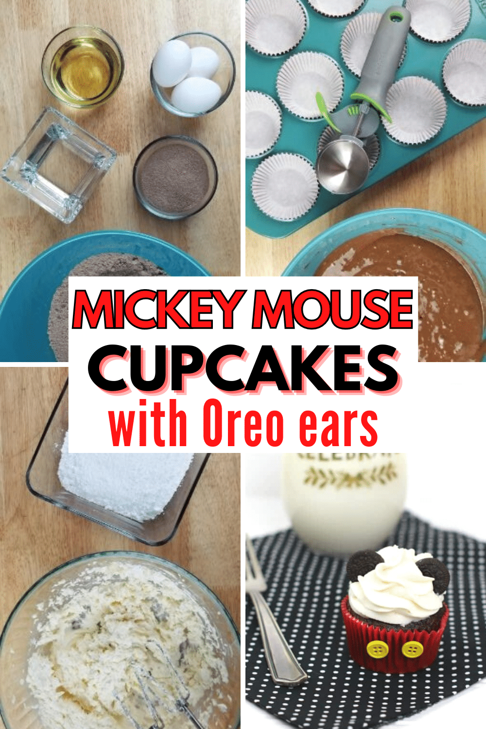 These Mickey Mouse Cupcakes are perfect for any Disney themed party, any get together, or when watching a new Disney release or a favorite classic. They're easy to make and the kids can help! #mickeymouse #cupcakes #disney #party via @wondermomwannab