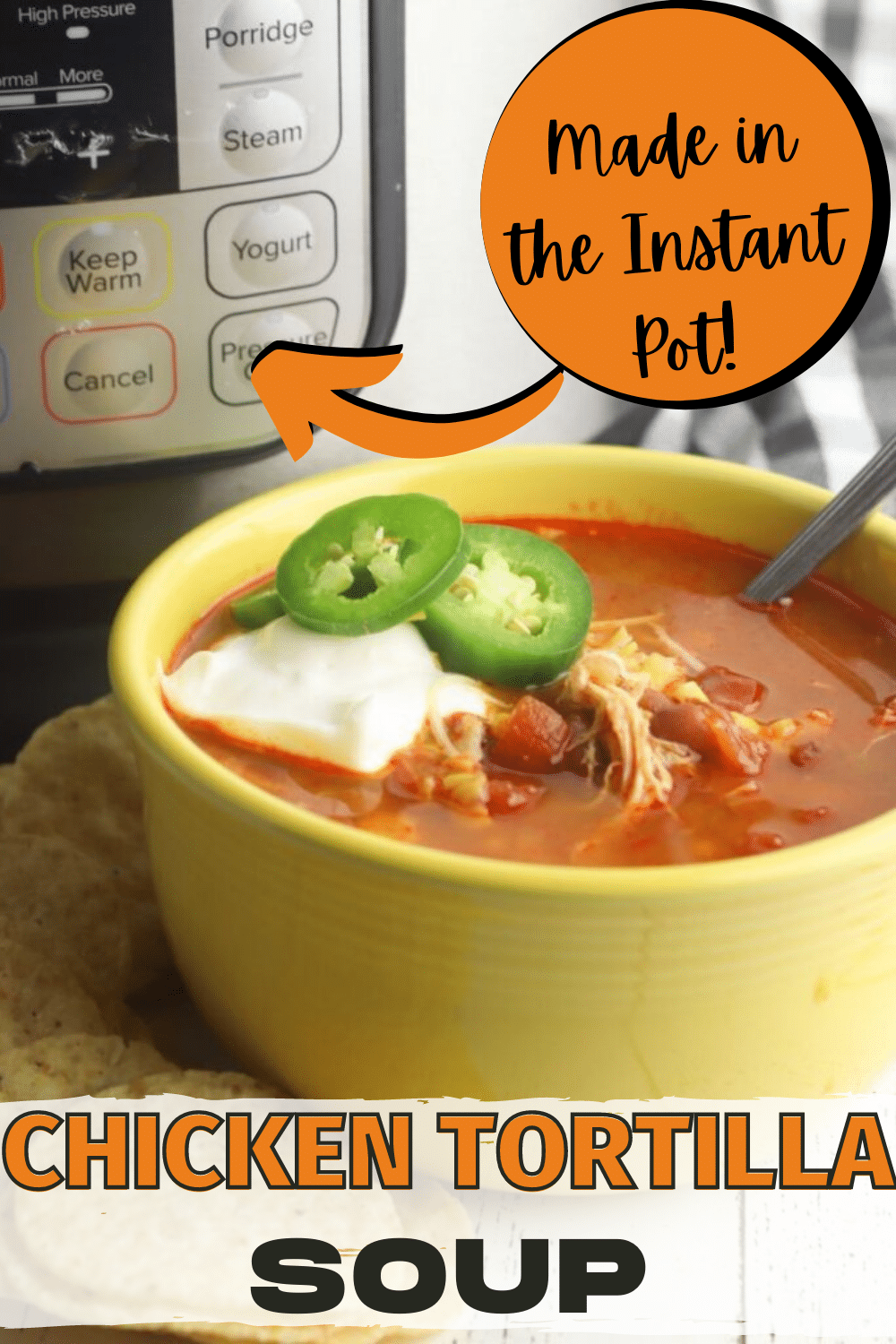 Instant pot chicken tortilla soup is easy to make at home. Loaded with beans and vegetables, you'll love the spicy mexican tortilla soup. #chickentortillasoup #tortillasoup #chicken #soup #mexicanfood via @wondermomwannab