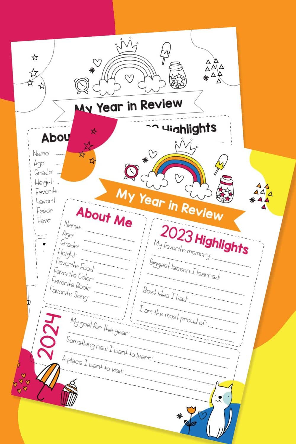 My year in review worksheets for kids.