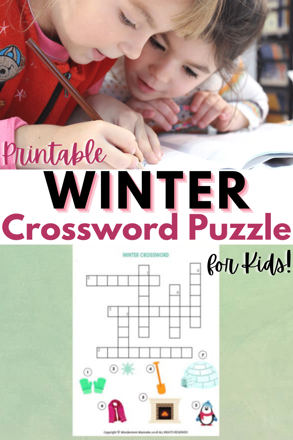 This printable winter crossword puzzle for kids is a great children's activity to complete on those cold winter days when staying indoors is required. #crosswordpuzzle #printables #winter via @wondermomwannab