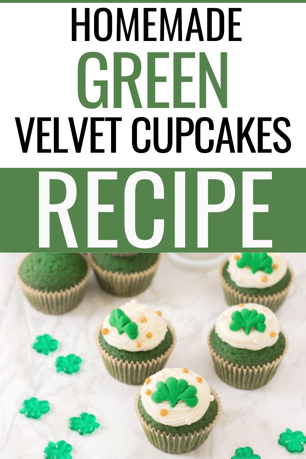 This Homemade Green Velvet Cupcakes Recipe is about to make all your cupcake dreams come true. Such a fun way to celebrate St. Patrick's Day! #stpatricksday #cupcakes #greenvelvet #recipe via @wondermomwannab