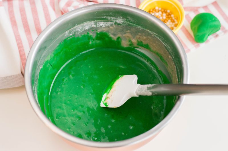 adding in green gel food coloring 