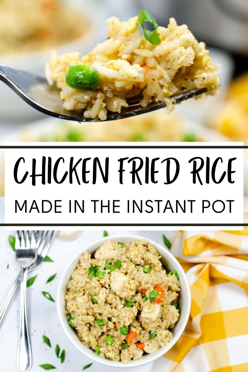 This instant pot chicken fried rice is a quick and easy all-in-one meal for lunch or dinner. Ready in no time, it tastes as good as takeout chicken fried rice! #instantpot #pressurecooker #chickenfriedrice #asianfood via @wondermomwannab