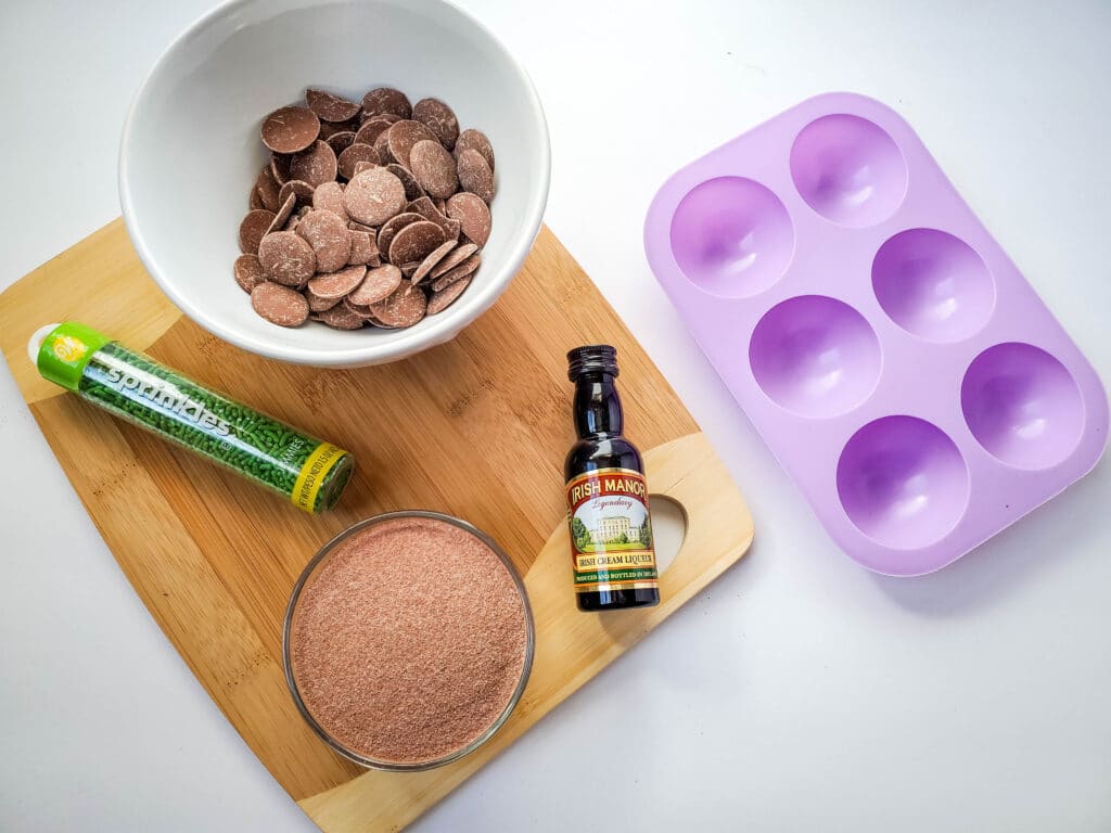 ingredients needed to make Irish Cream Liqueur Cocoa Bombs