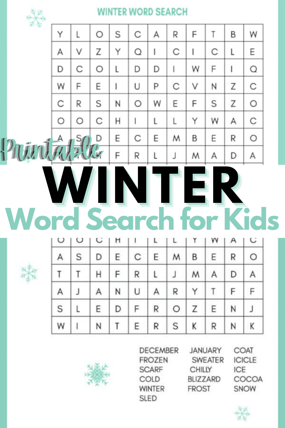 Winter Word Search for Kids