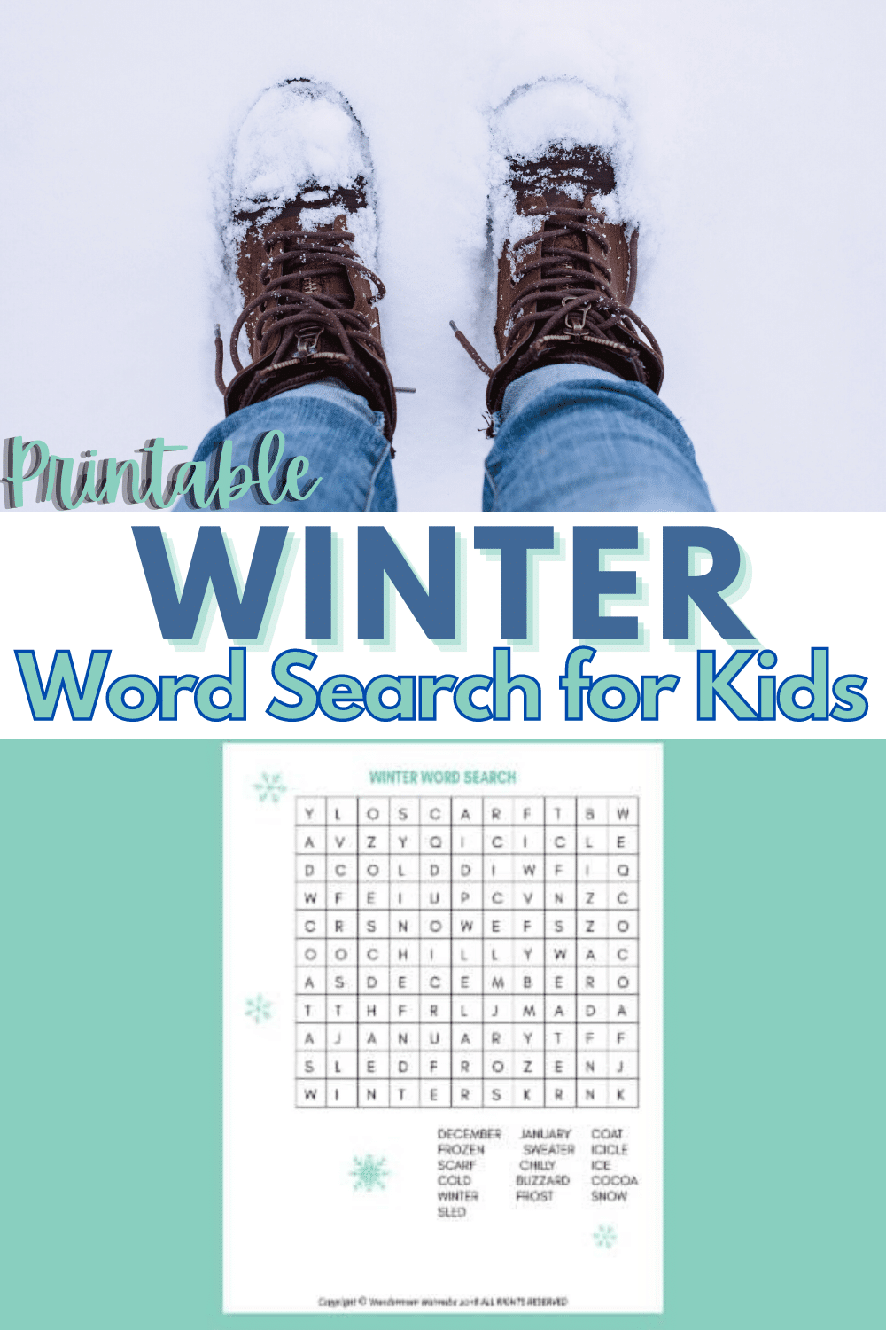 This printable winter word search for kids is a fun way to work on winter-themed words. This activity sheet for children is perfect for home or school. #printables #wordsearch #winteractivities via @wondermomwannab