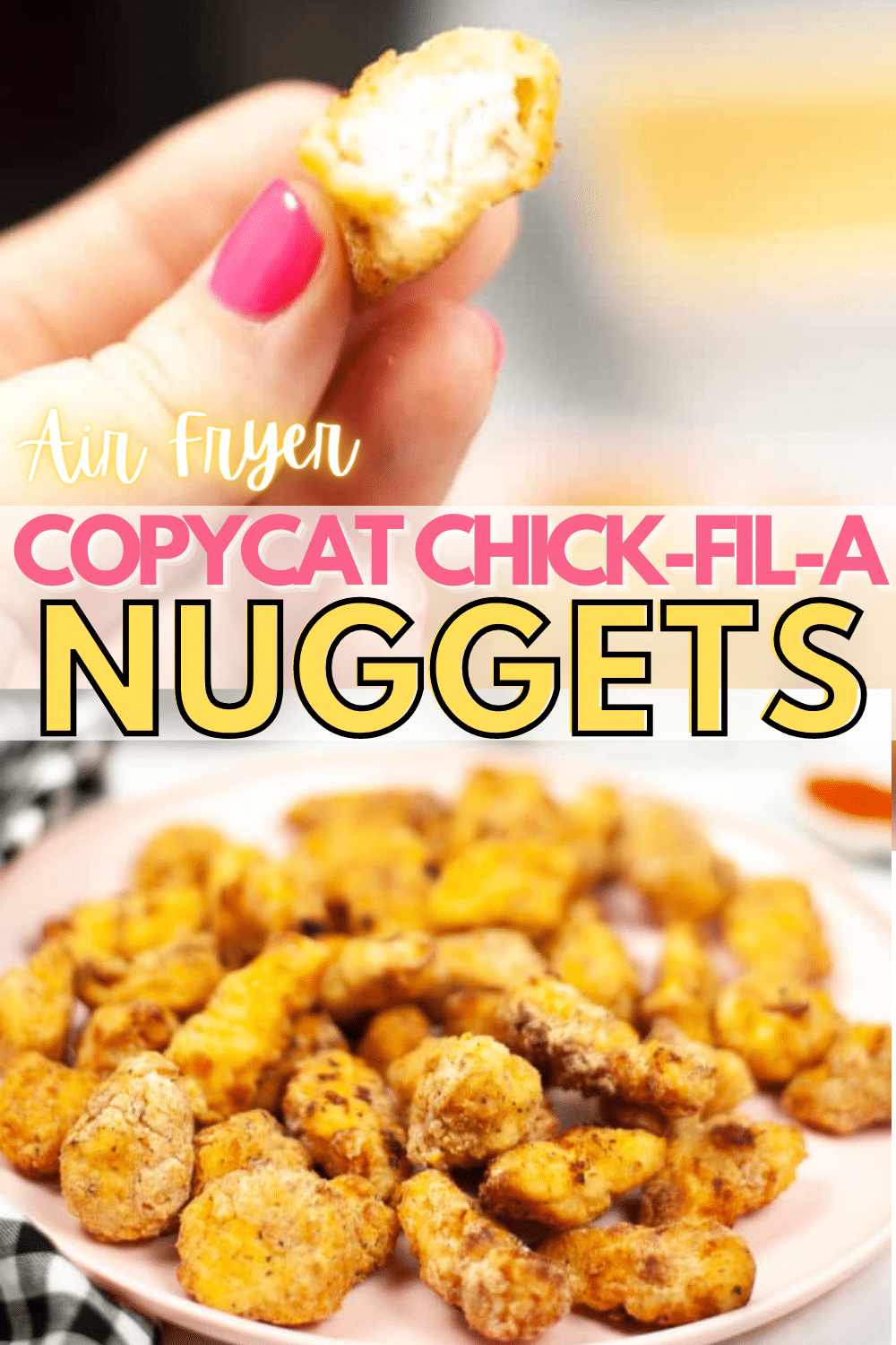 These Air Fryer Copycat Chick-Fil-A Nuggets are so good. Such a fast & easy way to make homemade chicken nuggets that are crispy & delicious! #airfryer #chickennuggets #copycatrecipe #homemade via @wondermomwannab