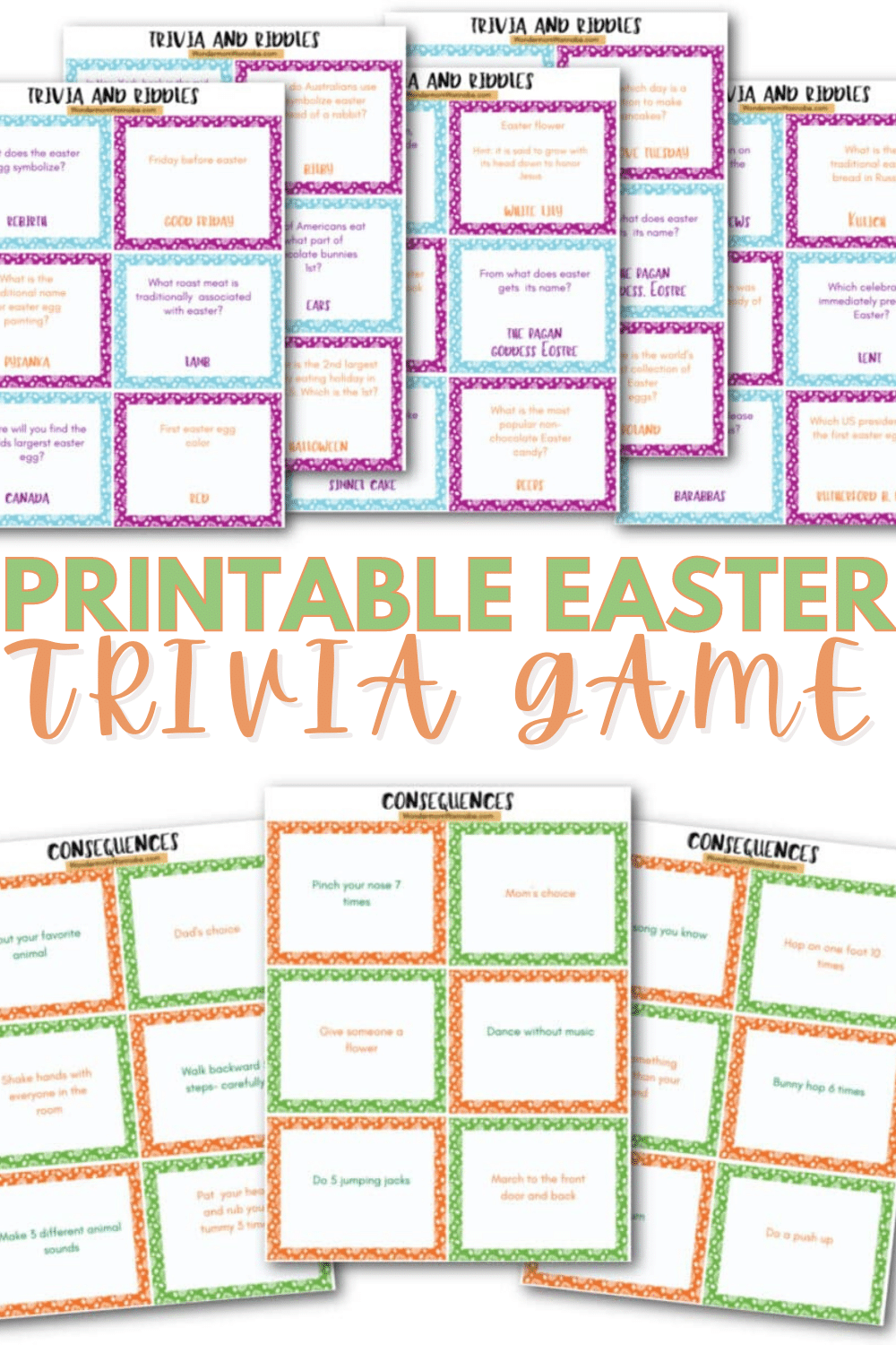 This Easter Trivia Game is a fun activity for everyone in the family -- kids and adults alike! Plus tips for fun variations. #easter #trivia #game #freeprintables via @wondermomwannab