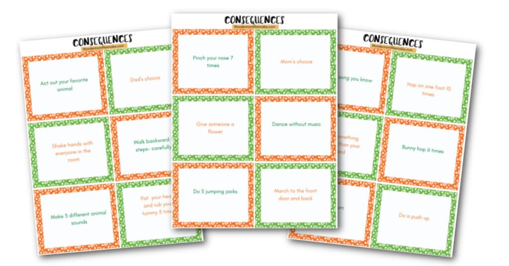printable consequence cards