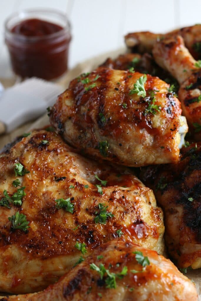 close up of grilled bbq chicken