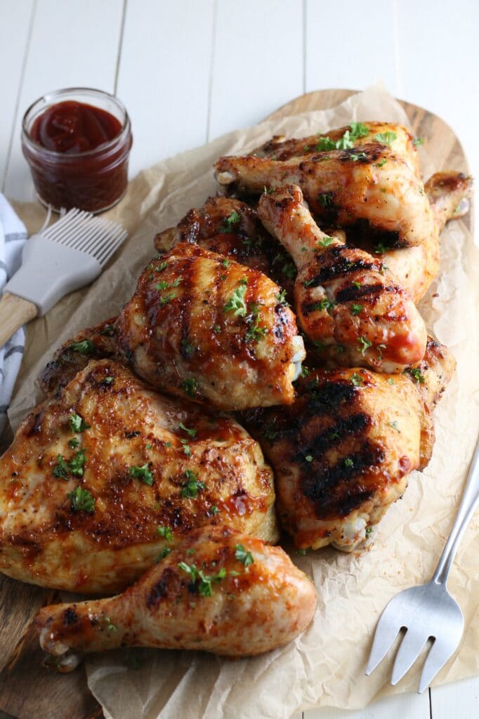 platter full of bbq grilled chicken 