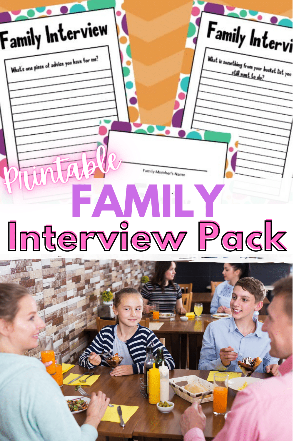 This 14-page printable family interview pack is the perfect way for kids to get to know their older relatives better and hear family stories. #printables #familyinterview #freeprintables via @wondermomwannab