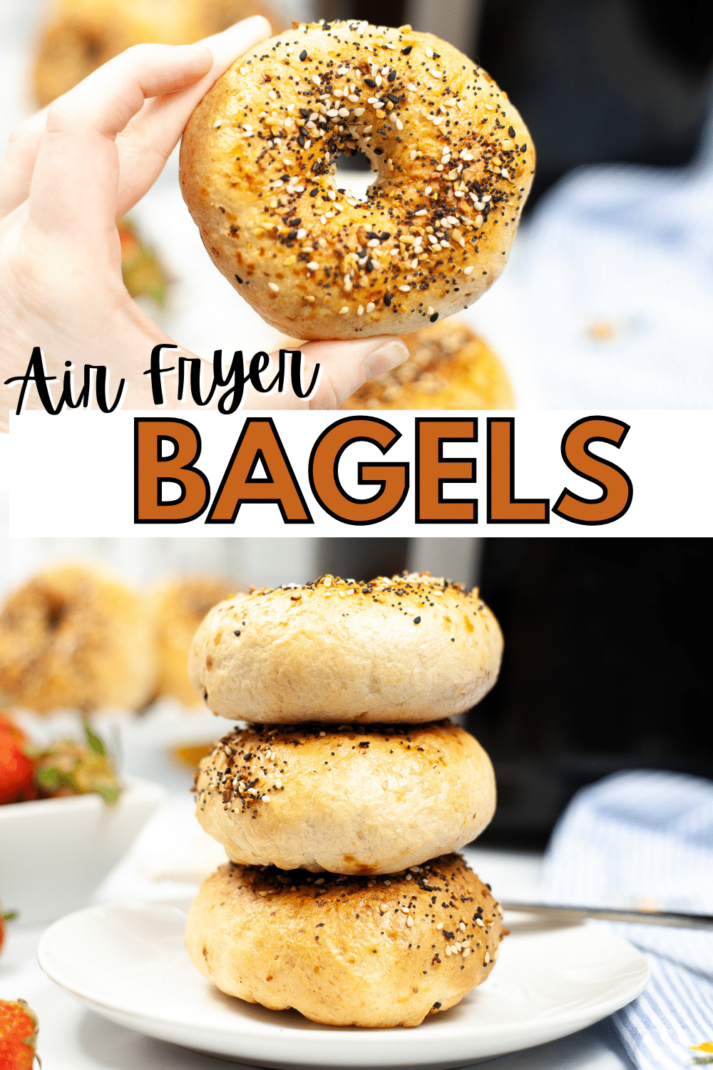These Air Fryer Bagels are easy to make and come out dense and chewy on the inside with the perfect golden, crispy outside. #airfryer #bagels #breakfast via @wondermomwannab