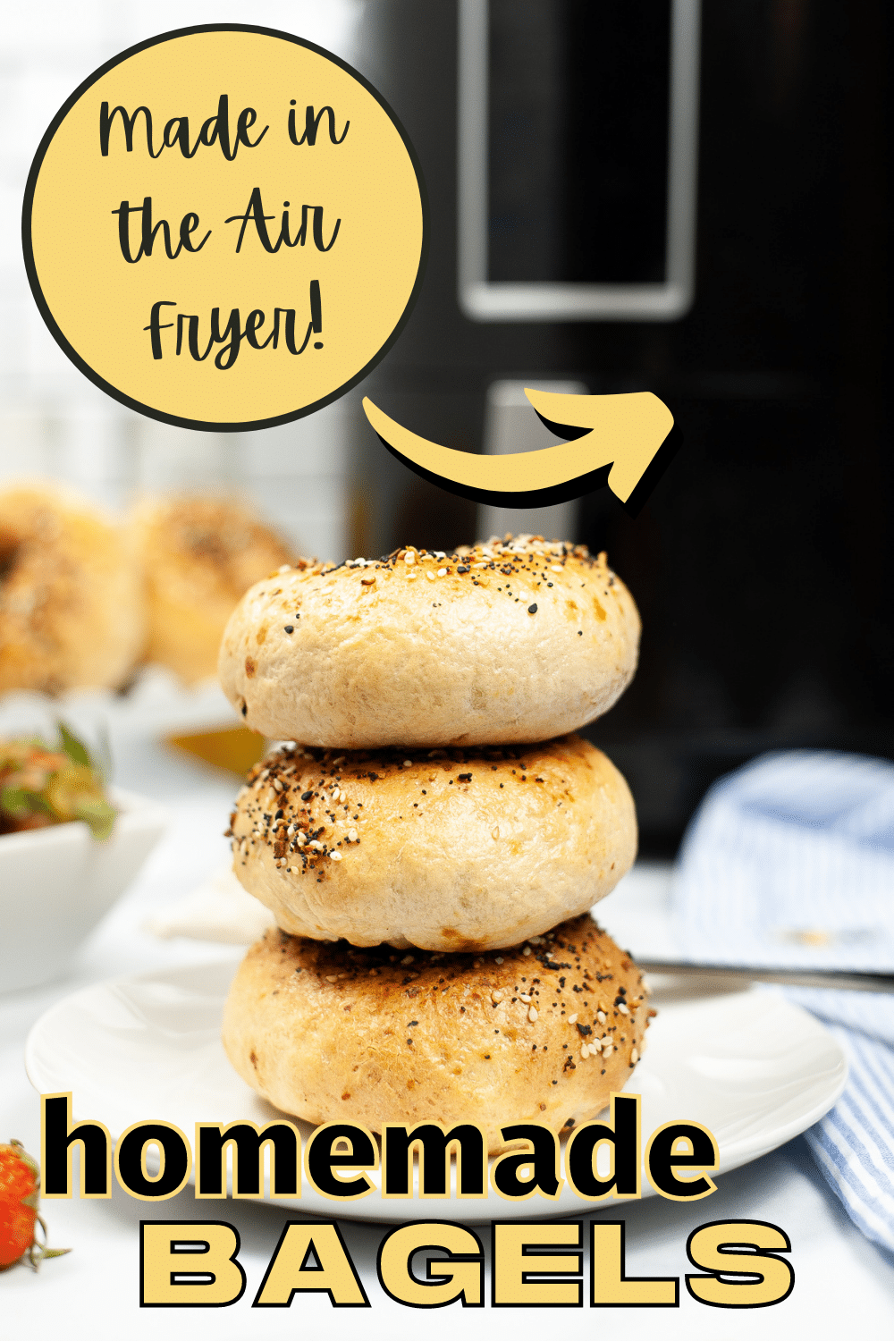 These Air Fryer Bagels are easy to make and come out dense and chewy on the inside with the perfect golden, crispy outside. #airfryer #bagels #breakfast via @wondermomwannab