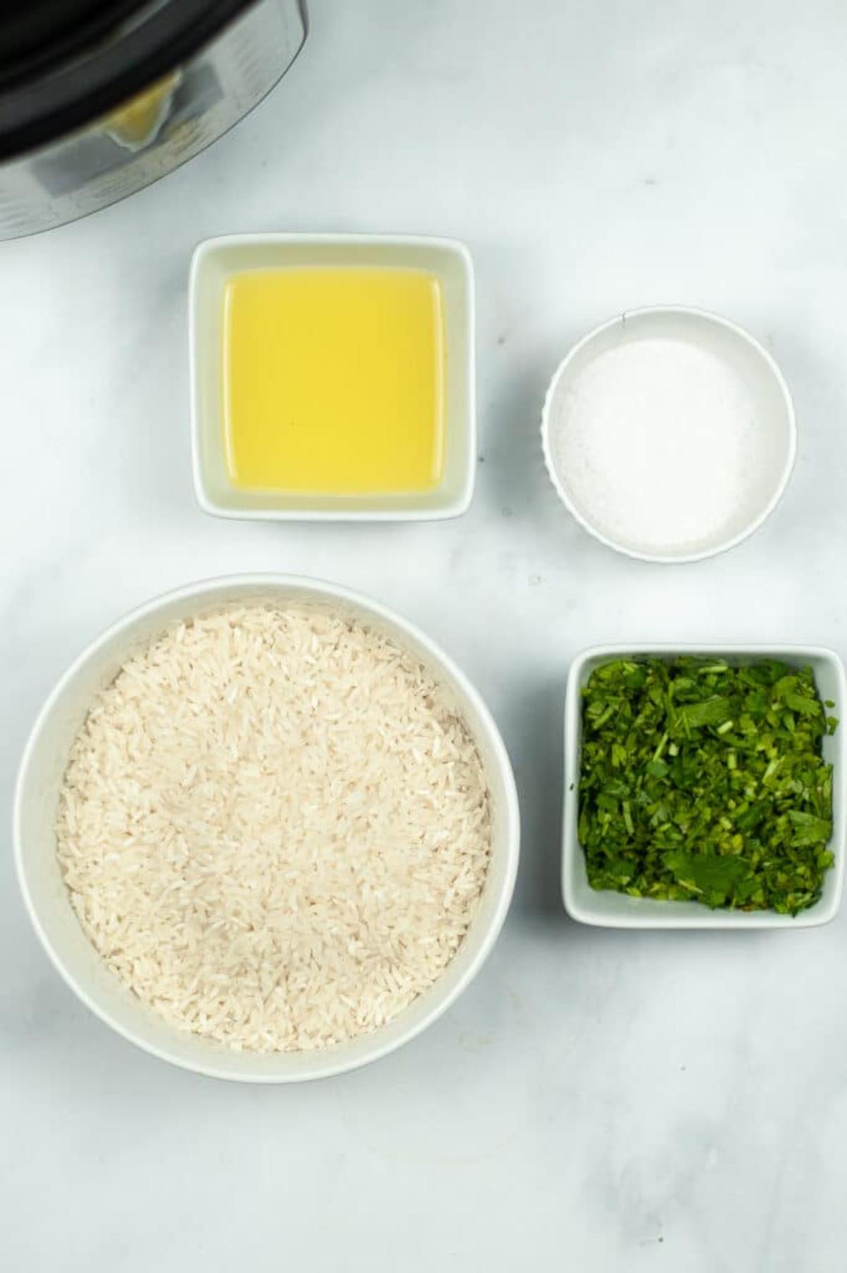 Ingredients to make cilantro lime rice.