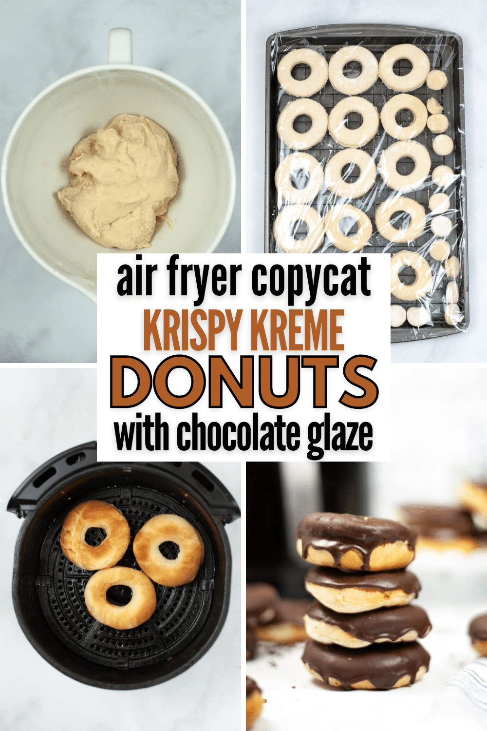 These Air Fryer Copycat Krispy Kreme Chocolate Glazed Donuts are literally the best. One bite and you'll never be buying donuts again. #airfryer #krispykreme #donuts #chocolateglazeddonuts #recipe via @wondermomwannab