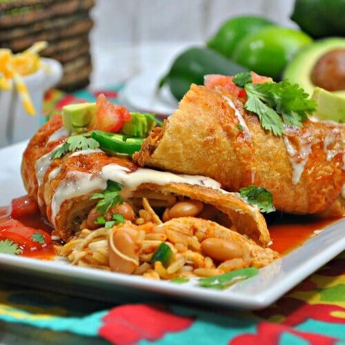 Easy Instant Pot Chicken Chimichanga Recipe on white plate
