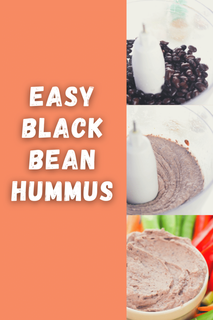 a collage showing 3 images of how to make hummus with title text reading easy black bean hummus 