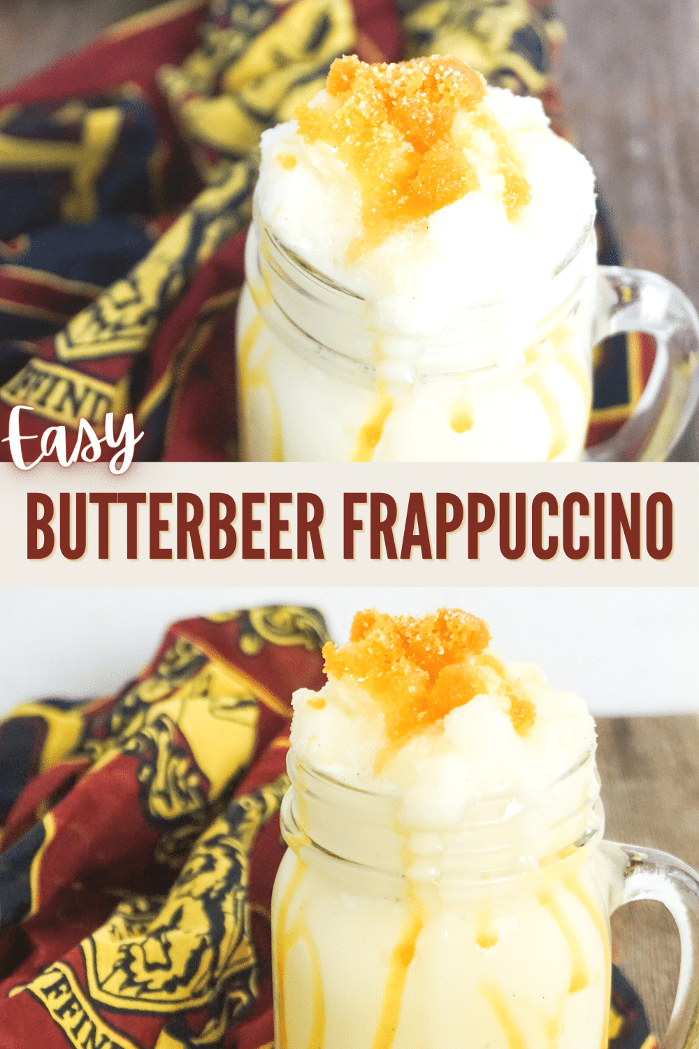 This homemade butterbeer frappuccino is the perfect drink for all the Potterheads out there! This secret recipe is the best! #butterbeer #frappuccino #butterbeerfrappuccino #harrypotter via @wondermomwannab