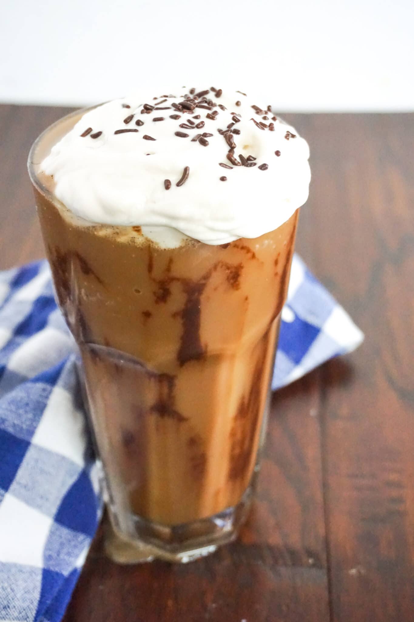 mocha frappuccino topped with whipped cream 