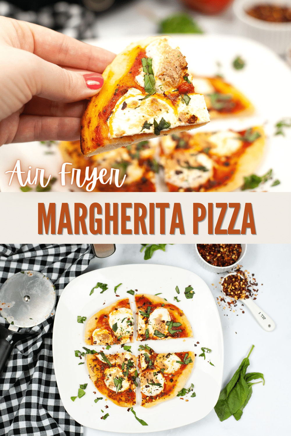 Air Fryer Margherita Pizza is the best way to have pizza without all the hassle! This air-fried pizza is going to be a family favorite. #airfryer #margheritapizza #pizza #recipe via @wondermomwannab