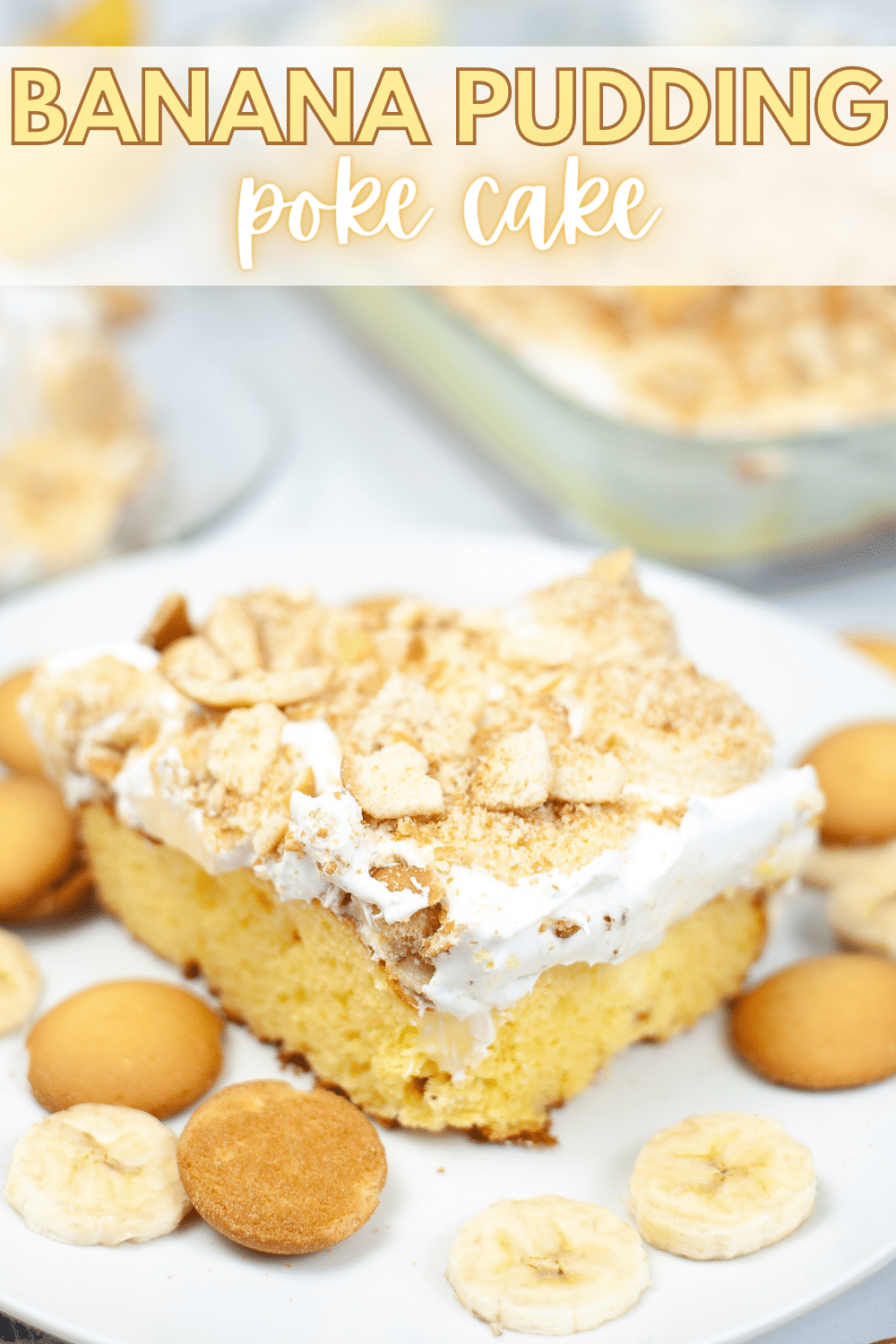 This banana pudding poke cake is a fun version of your favorite traditional banana pudding. All the flavors of banana pudding are here! #bananapudding #pokecake #bananacake #cake #dessert via @wondermomwannab