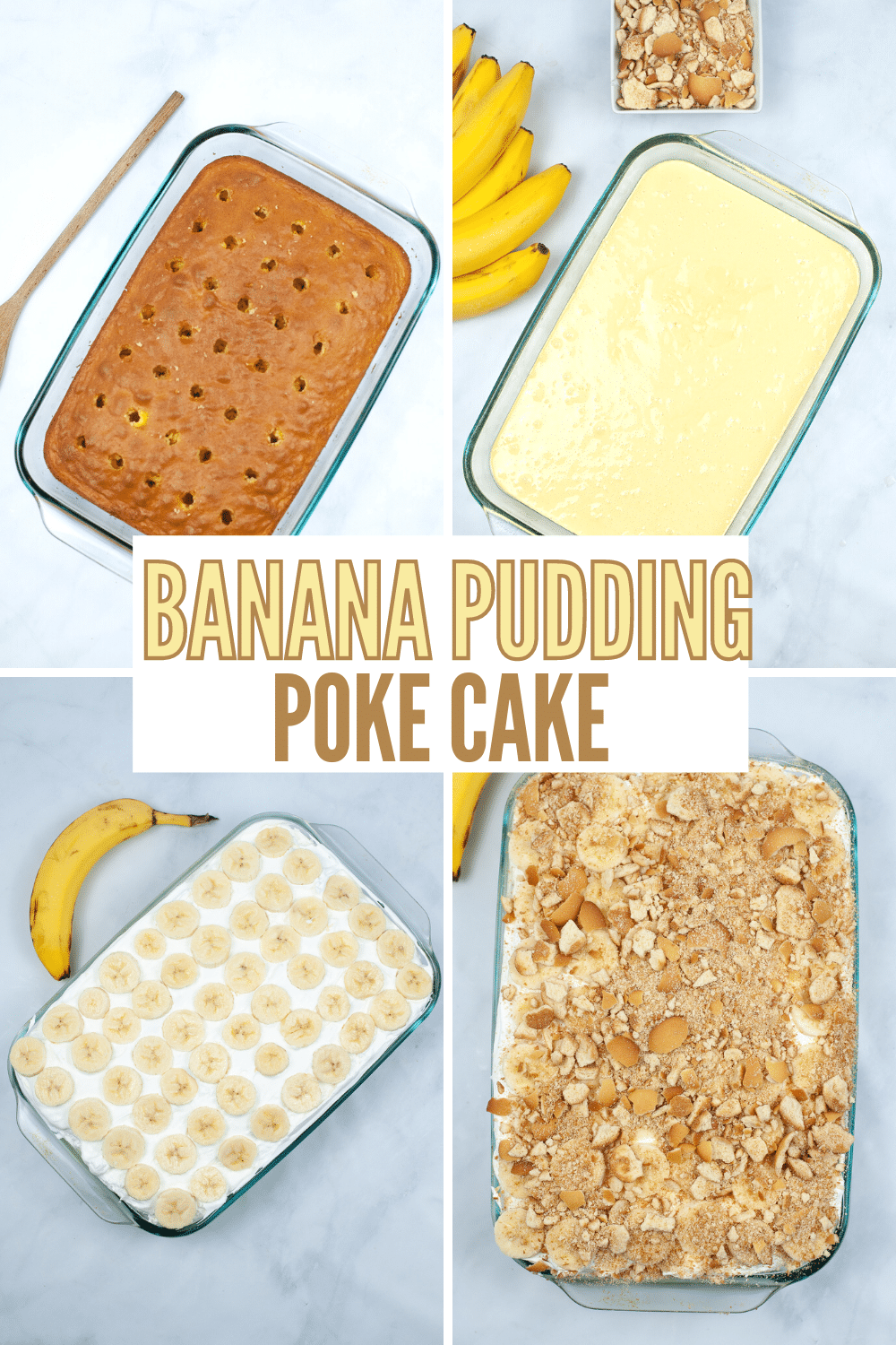 This banana pudding poke cake is a fun version of your favorite traditional banana pudding. All the flavors of banana pudding are here! #bananapudding #pokecake #bananacake #cake #dessert via @wondermomwannab