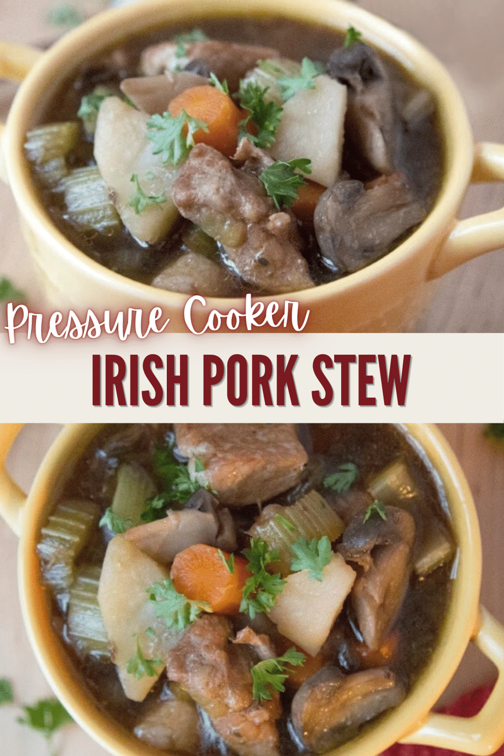 This Irish Pork Stew is hearty and flavorful. Even better, it’s super easy to make since the pressure cooker will do most of the work! Natural, wholesome ingredients. #instantpotrecipes #porkrecipes #easydinner #pressurecooker via @wondermomwannab