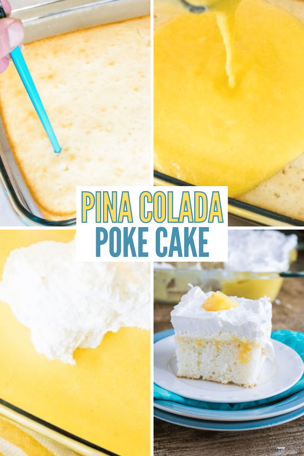 Get your lei ready as you turn your favorite tropical cocktail into a tasty tropical dessert. This homemade pina colada poke cake rocks! #pinacolada #pokecake #cake #dessert #recipe via @wondermomwannab