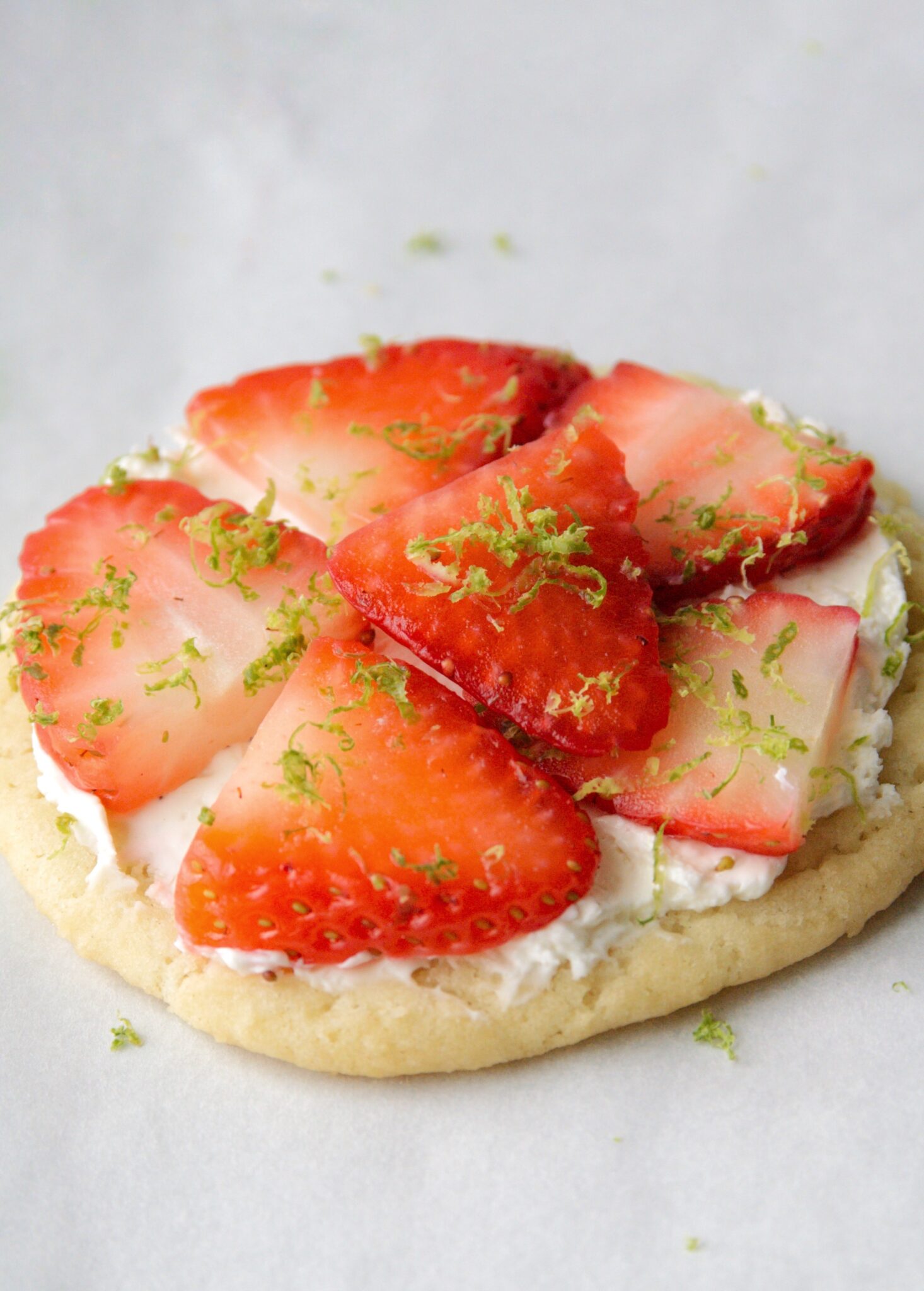 closeup of a Strawberry Lime Sugar Cookie Tart