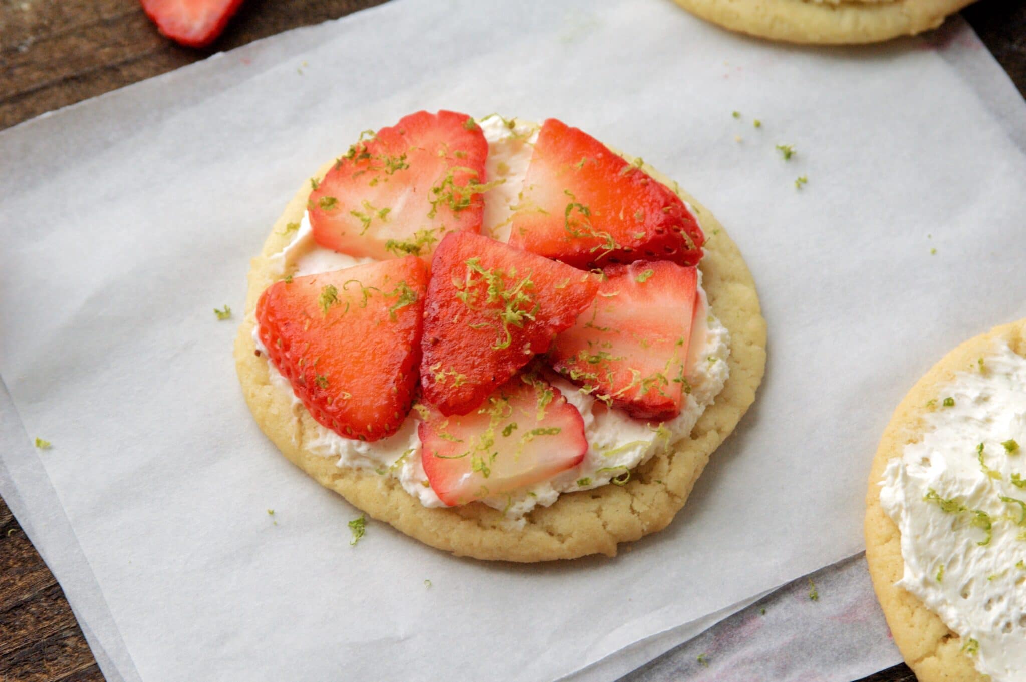 close up of Strawberry Lime Sugar Cookie Tarts