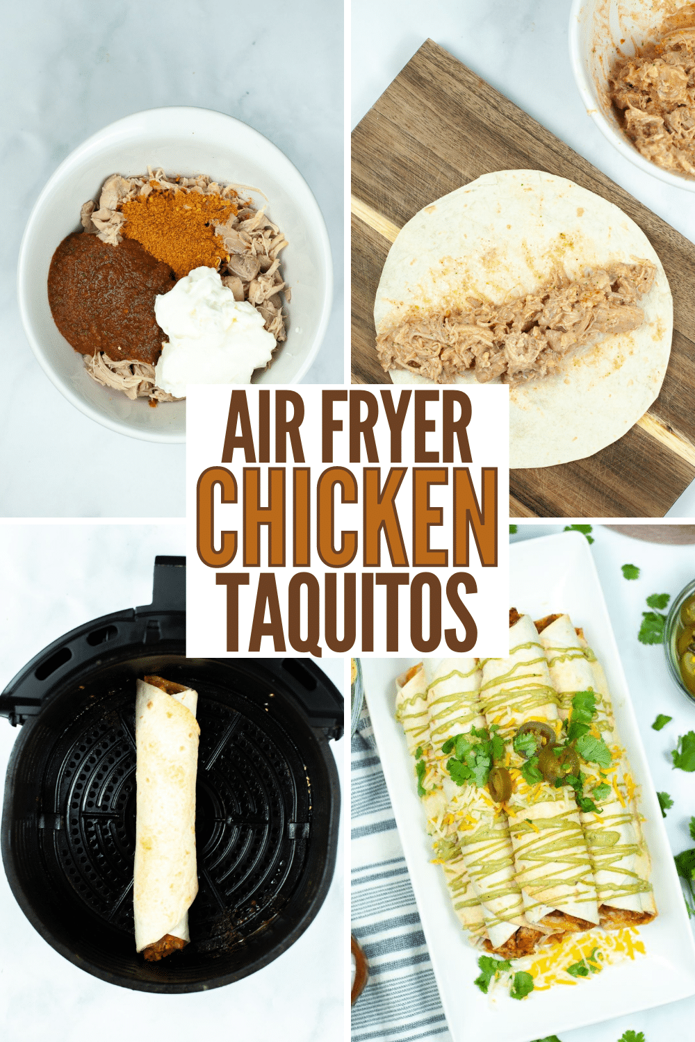 Air Fryer Chicken Taquitos are crispy on the outside and filled with flavorful chicken and then air fried to perfection. Kids love them! #airfryer #chickentaquitos #recipe #taquitos #chicken via @wondermomwannab