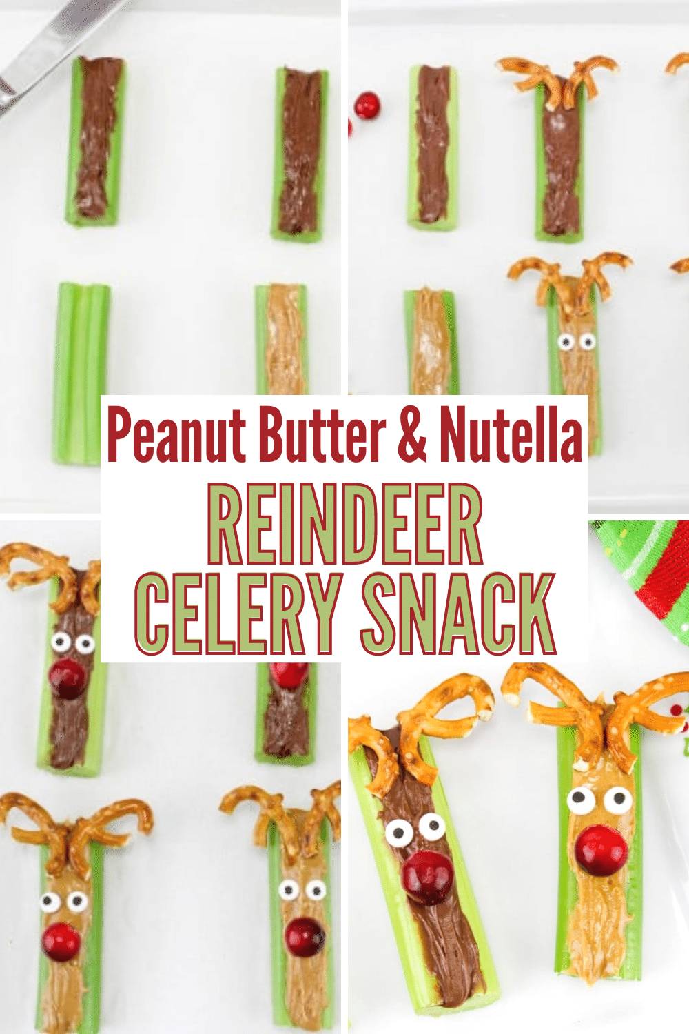 These Celery Reindeer Snacks are so cute and really easy to make. They're the perfect snack for kids during the holiday season. #Christmas #reindeer #funfood #snacks via @wondermomwannab