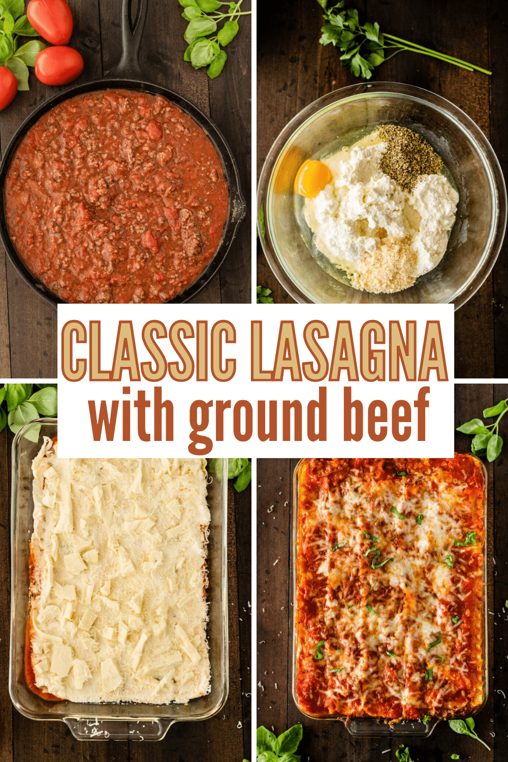 This Classic Lasagna Recipe with Ground Beef is an easy way to make homemade lasagna. Just 30 minutes of baking & your family will love it! #lasagna #groundbeef #recipe #homemade via @wondermomwannab