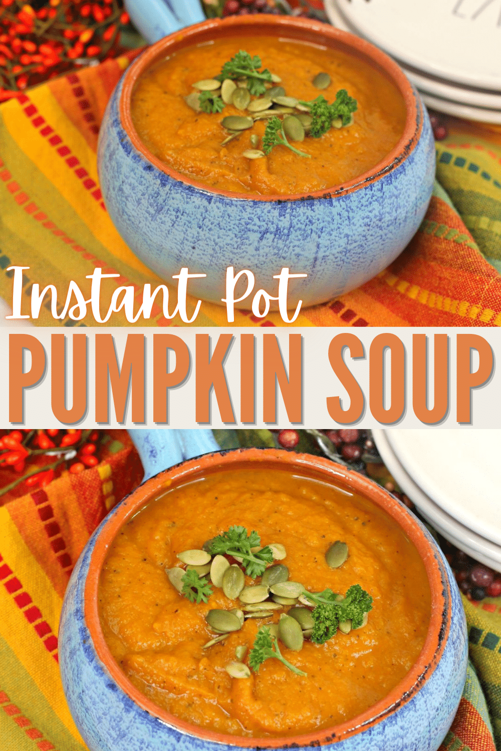 Instant Pot Pumpkin Soup is so simple to make, and is bursting with delicious flavor. This creamy soup is perfect for a chilly fall day. #instantpot #pressurecooker #fall #pumpkin #soup #recipe via @wondermomwannab