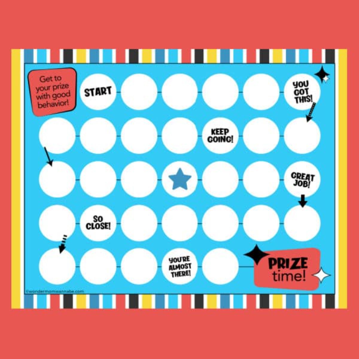 printable reward chart for kids on a red background.
