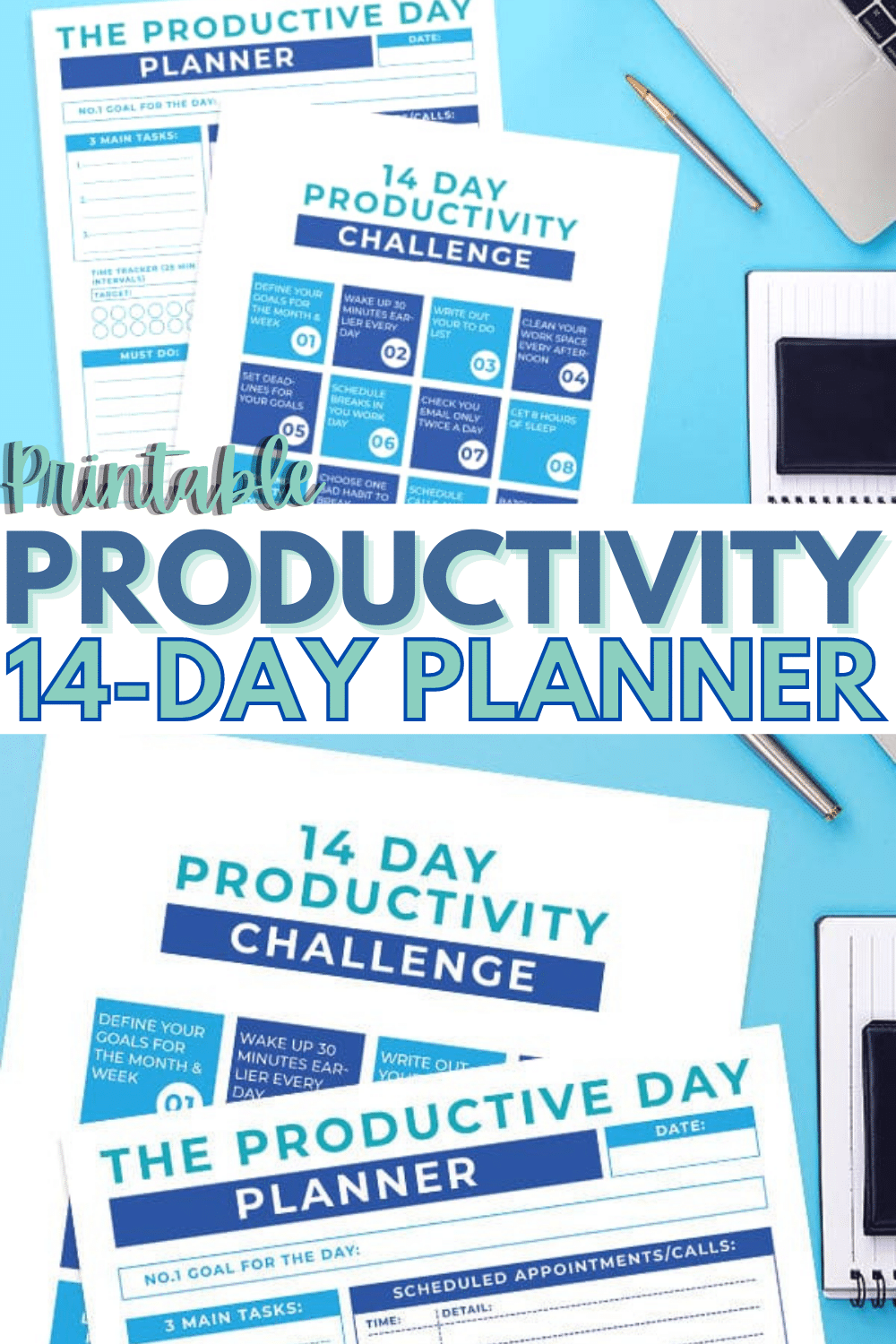 This printable productivity planner comes with a 14-day productivity challenge and a daily planner to help you accomplish more. #planner #printables #productivity via @wondermomwannab