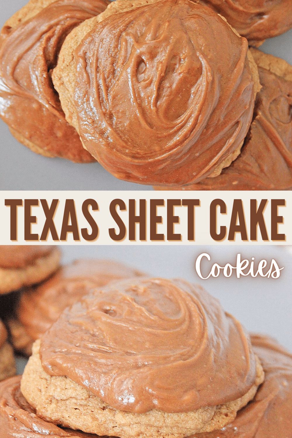 These Texas Sheet Cake Cookies are soft and chewy cookies that are sweet and chocolaty. The cookies are so delicious and everyone loves them! #texassheetcake #cookies #chocolate #chewycookies #recipe via @wondermomwannab