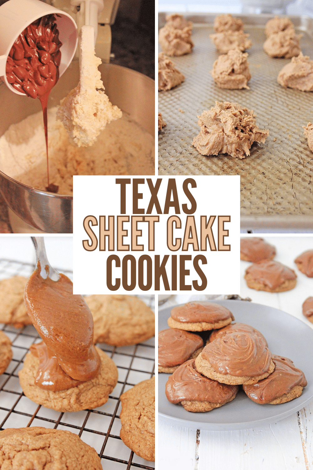 These Texas Sheet Cake Cookies are soft and chewy cookies that are sweet and chocolaty. The cookies are so delicious and everyone loves them! #texassheetcake #cookies #chocolate #chewycookies #recipe via @wondermomwannab