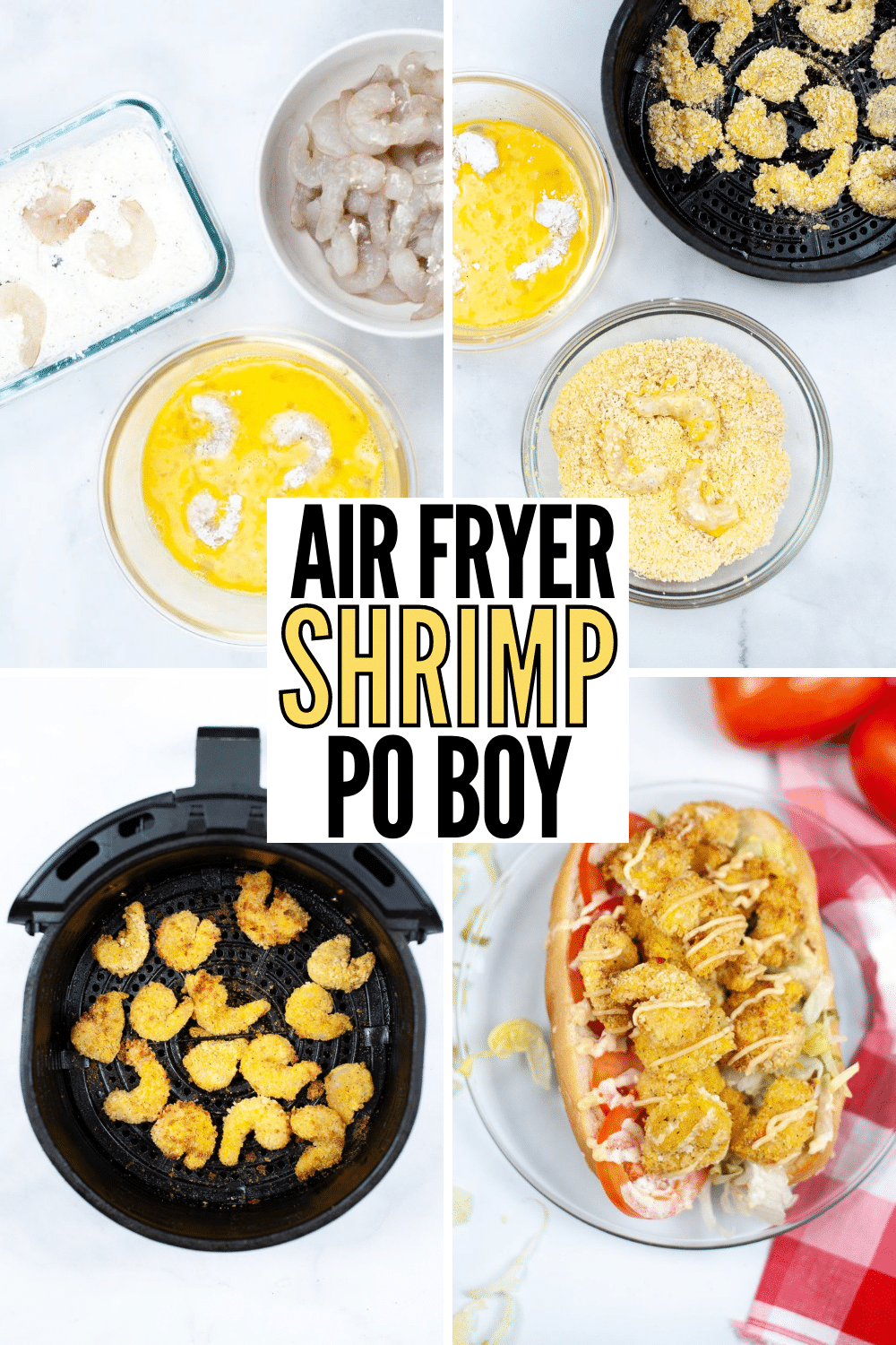 Air Fryer Shrimp Po Boy sandwiches are easy to make and a great healthier swap for this classic New Orleans dish. It's flavorful & less fat. #airfryer #shrimppoboy #sandwich #poboy #shrimp via @wondermomwannab