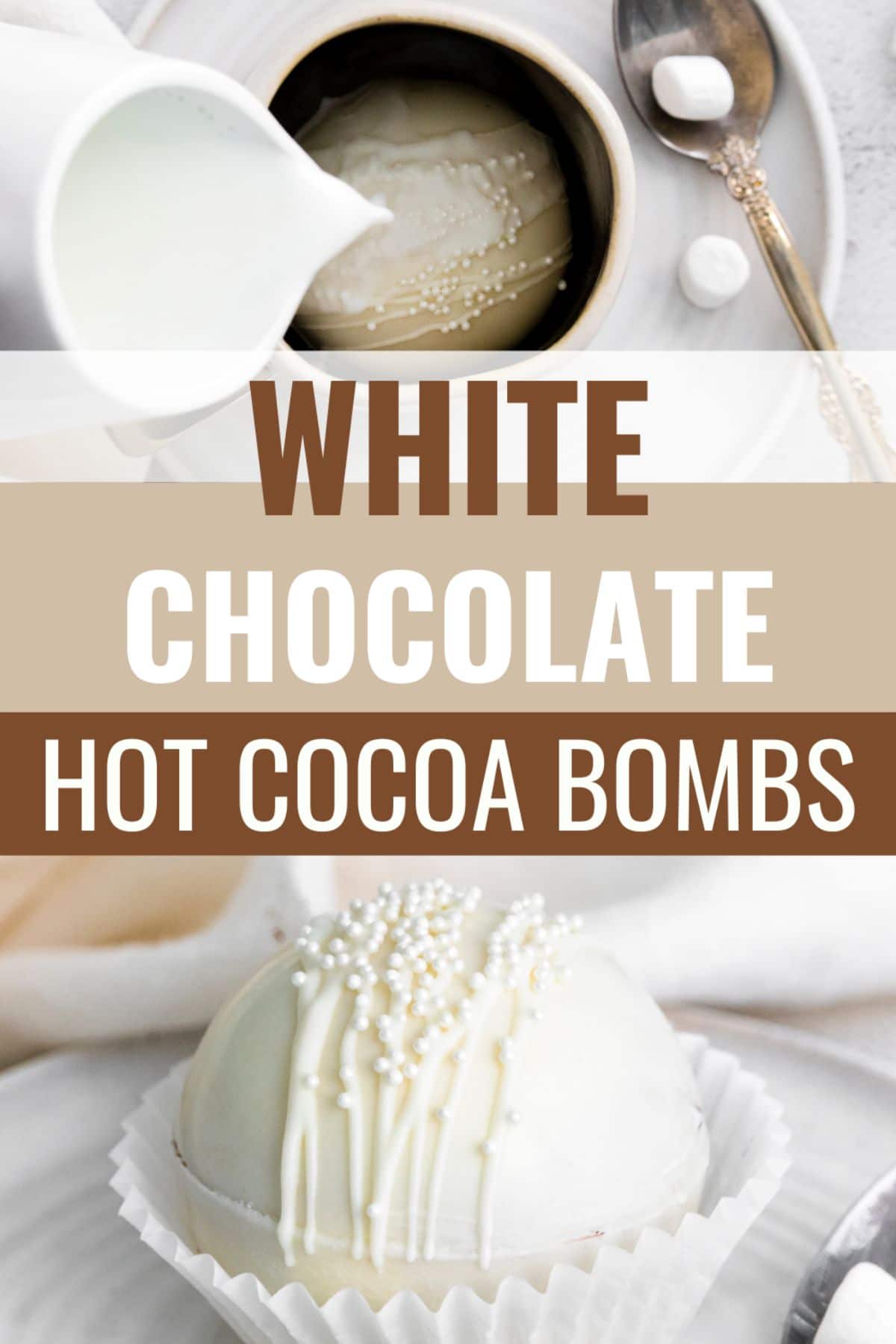 This White Chocolate Hot Cocoa Bomb is the perfect white chocolate twist on a traditional cocoa bomb. It reminds me of freshly fallen snow. #hotcocoabomb #hotcocoa #whitechocolate #recipe #cocoabomb via @wondermomwannab