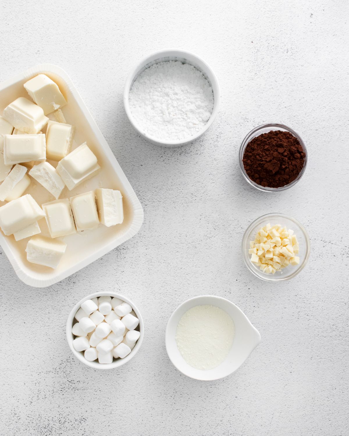 Ingredients used to make White Chocolate Hot Cocoa Bombs