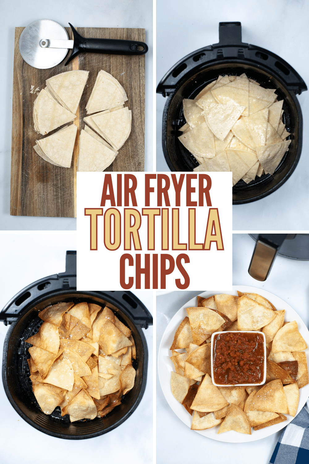 This Air Fryer Tortilla Chips recipe is an easy way to make crispy, crunchy tortilla chips without frying in oil. You won't buy chips again! #airfryer #tortillachips #chips #recipe via @wondermomwannab