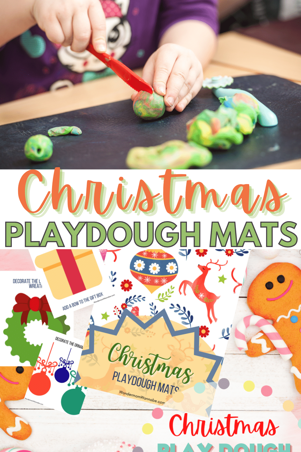 These Christmas Playdough Mats are so much fun for the kids! They're a great way to get away from the screens for creative play. #christmas #playdoughmats #forkids #freeprintable via @wondermomwannab