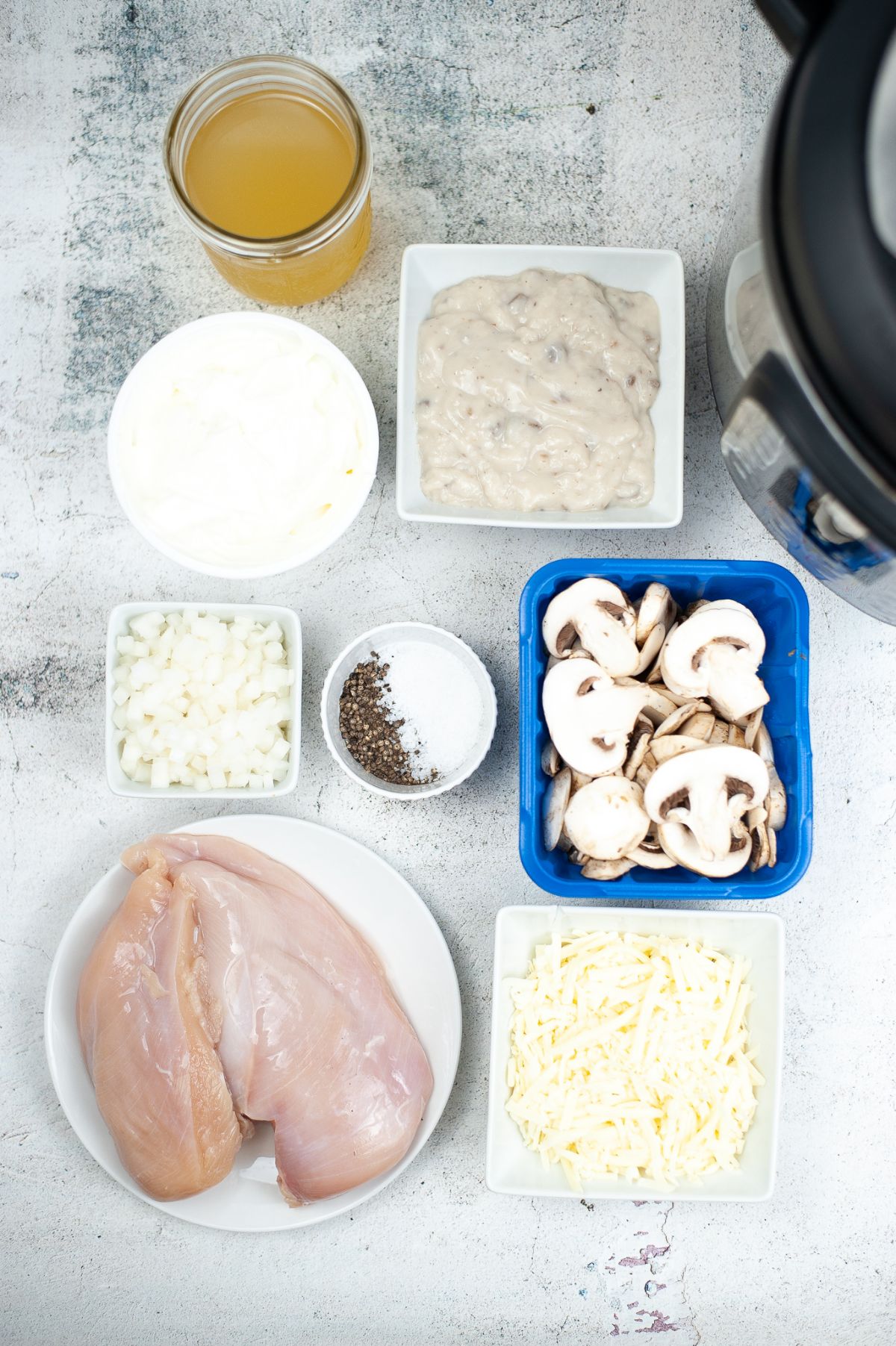 Ingredients used to make Instant Pot Chicken Tetrazzini.