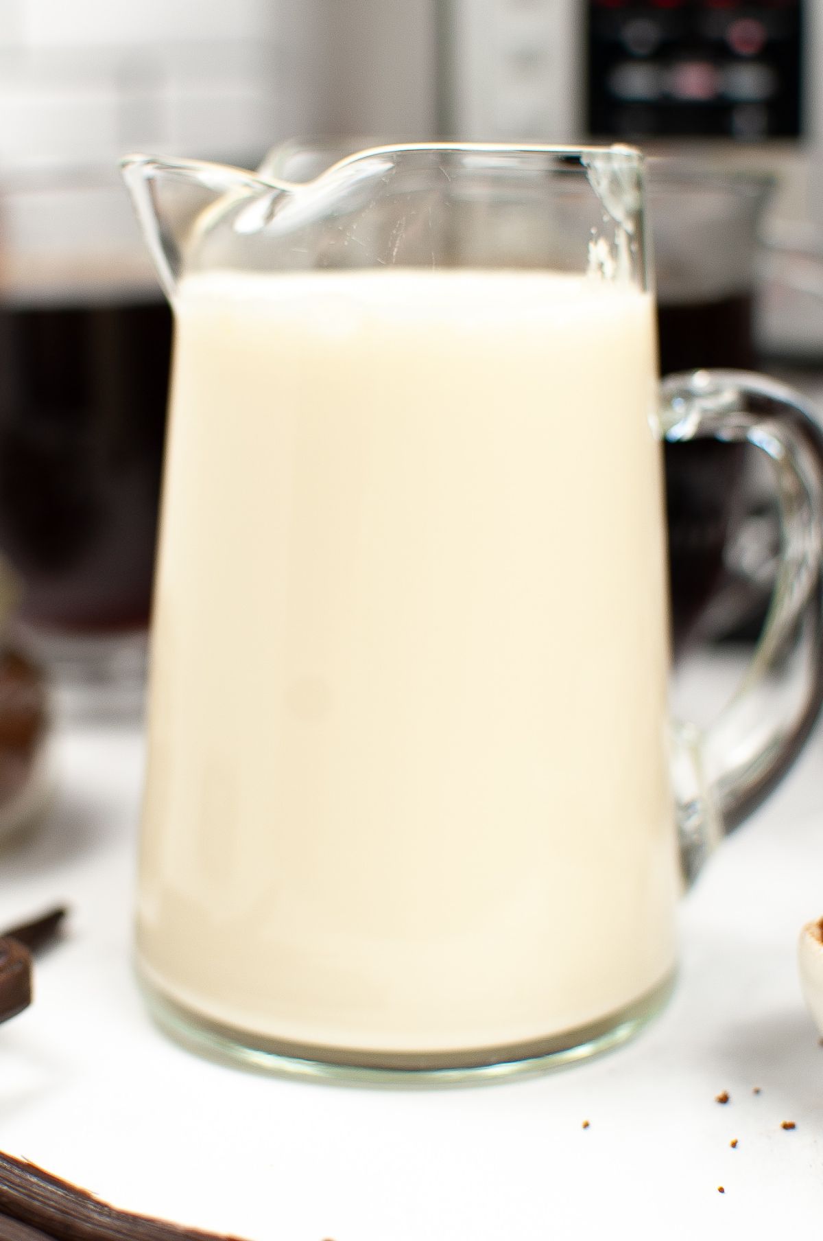 Instant Pot Vanilla Coffee Creamer in a pitcher.