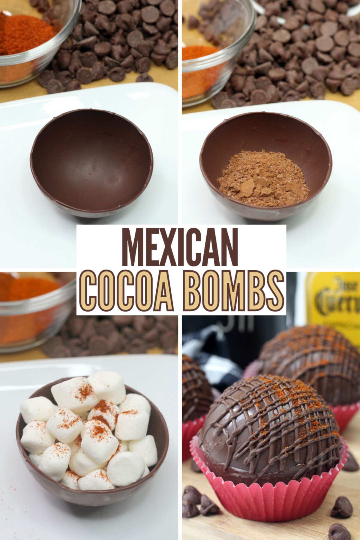 These Mexican Hot Cocoa Bombs are the perfect cup of spicy hot chocolate with an adult kick. It's a way to change up traditional hot cocoa! #mexican #hotcocoabombs #hotcocoa #cocoabombs #hotchocolate via @wondermomwannab