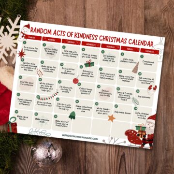 A Christmas-themed calendar titled "Random Acts of Kindness Christmas Calendar" displaying daily suggestions for kind acts during December, like donating to a food bank and writing a letter to a friend, embodies the true spirit of random acts of kindness this holiday season.