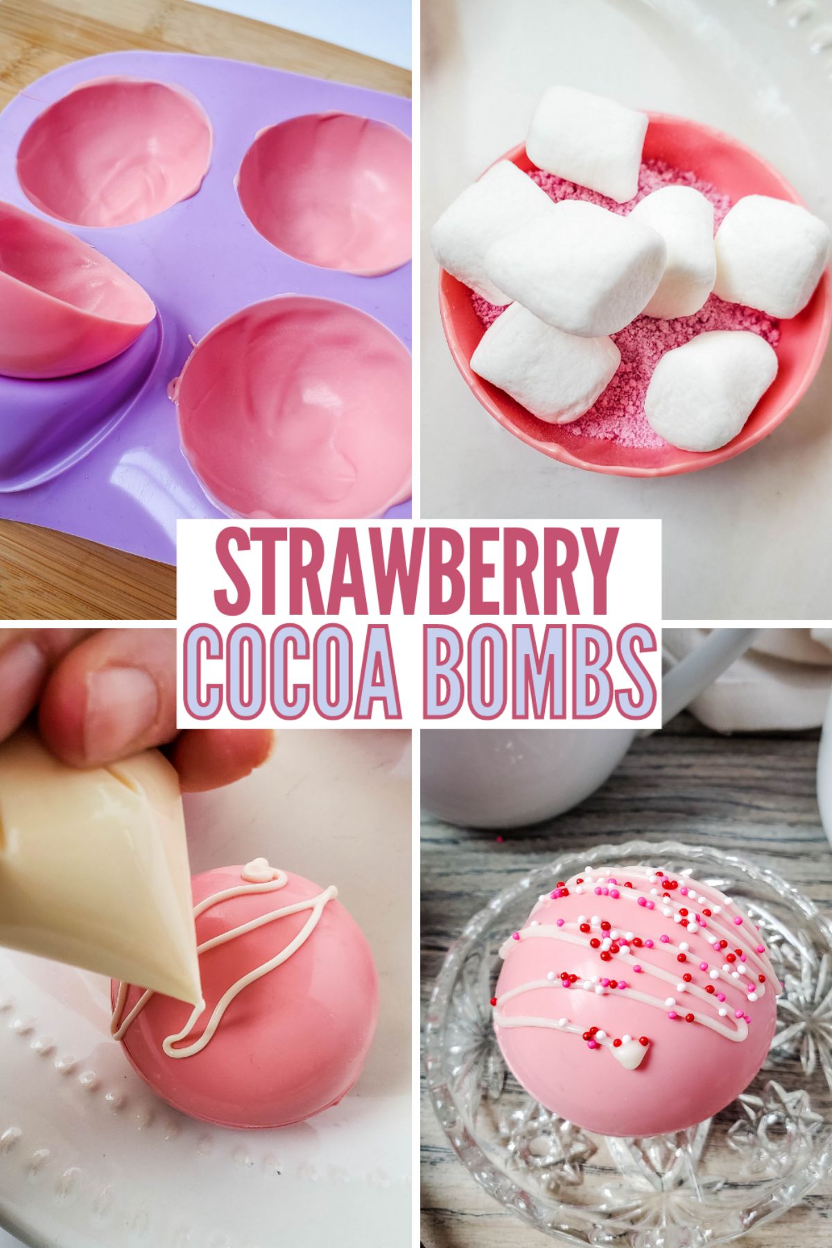Strawberry Hot Cocoa Bombs are sweet and creamy with a tasty strawberry flavor. They're perfect for Valentine’s Day or a pink party. #strawberry #hotcocoabombs #valentinesday #winter #hotcocoa via @wondermomwannab