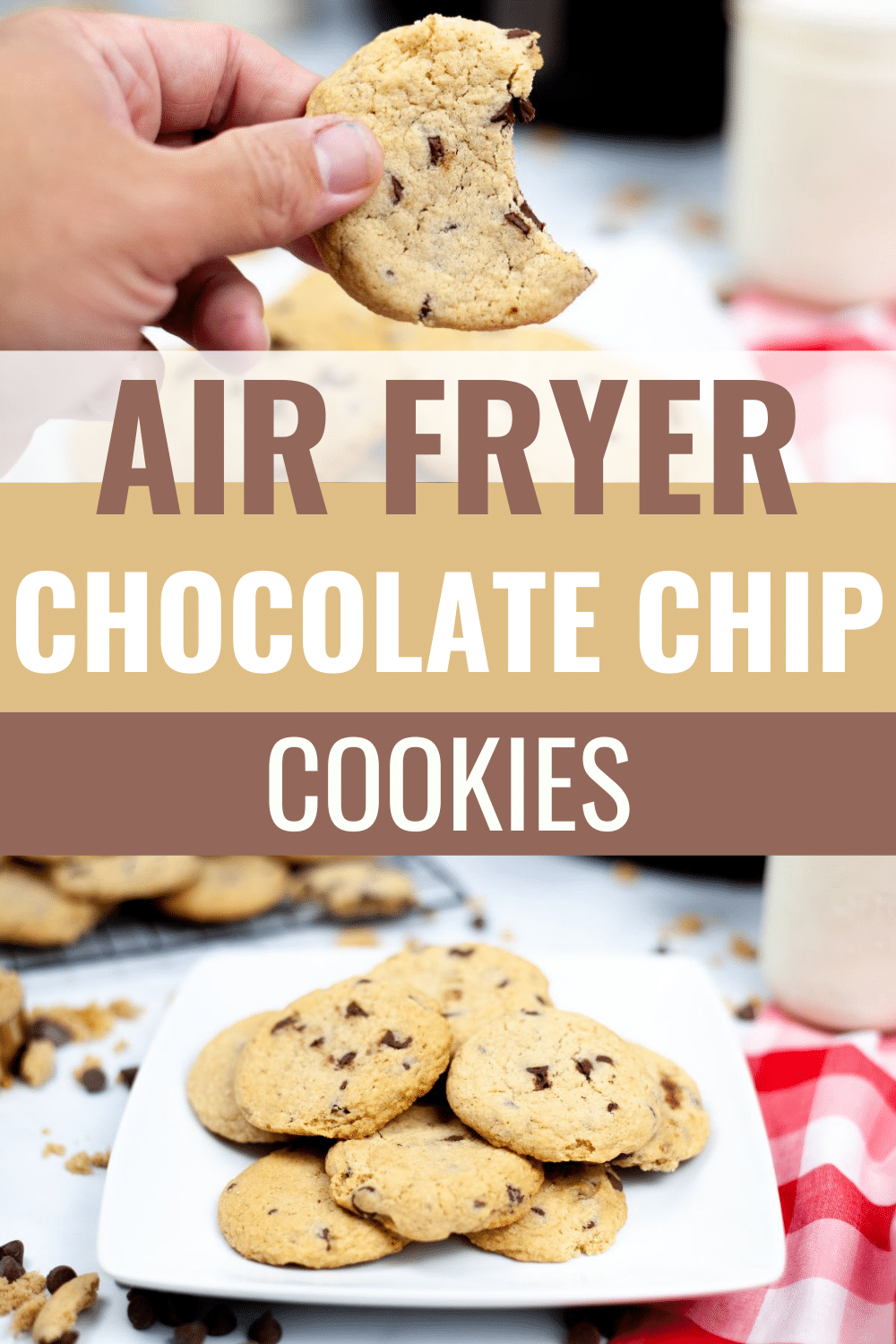 Air Fryer Chocolate Chip Cookies are the easiest way to make chocolate chip cookies! You'll have delicious, warm cookies in under 20 minutes. #airfryer #chocolatechipcookies #cookies #chocolatechip #recipe via @wondermomwannab
